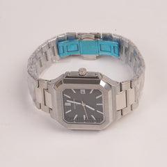 Mens Chain Silver Square Wrist Watch Black Dial