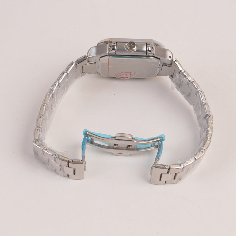 Mens Chain Silver Square Wrist Watch Black Dial