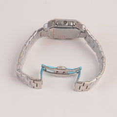 Mens Chain Silver Square Wrist Watch Black Dial