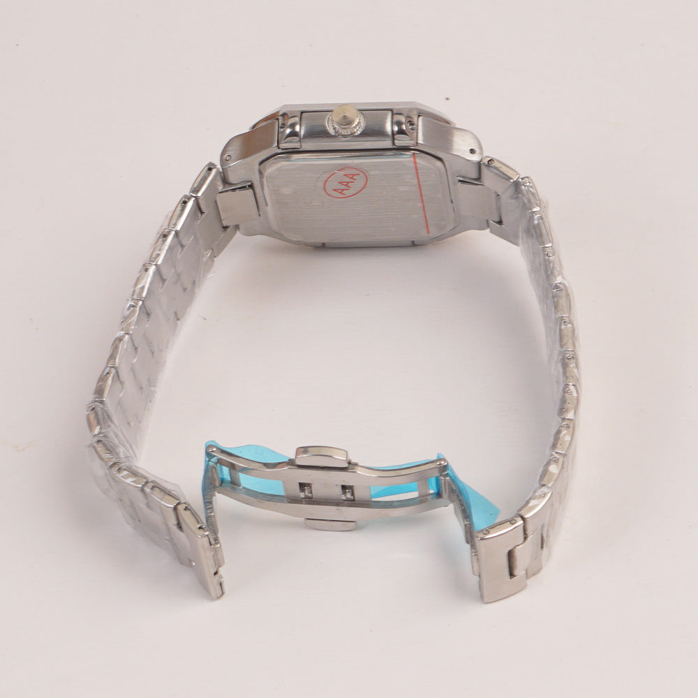 Mens Chain Silver Square Wrist Watch Cyan/Green Dial