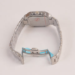 Mens Chain Silver Square Wrist Watch Cyan/Green Dial