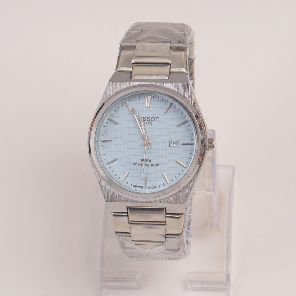 Mens Chain Silver Wrist Watch light blue  Dial