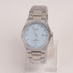 Mens Chain Silver Wrist Watch light blue  Dial