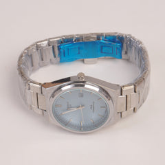 Mens Chain Silver Wrist Watch light blue  Dial