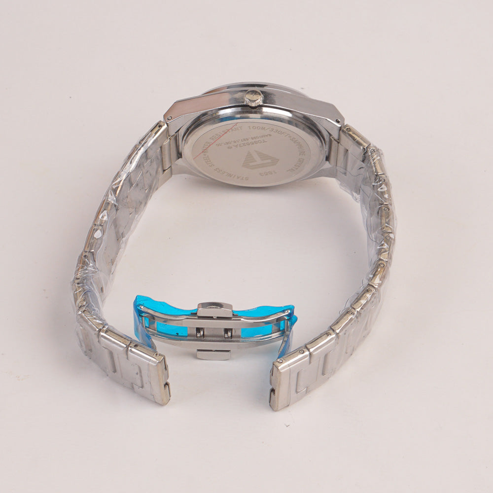 Mens Chain Silver Wrist Watch light blue  Dial