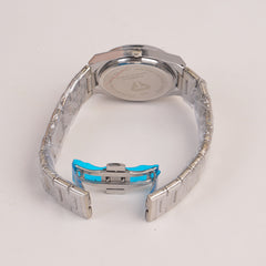 Mens Chain Silver Wrist Watch light blue  Dial
