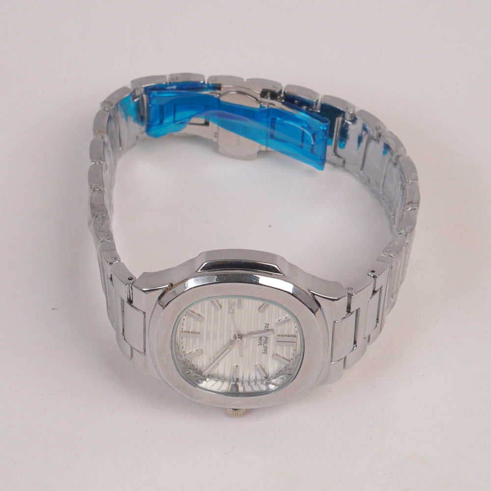 Mens Chain Silver Wrist Watch With Silver Dial