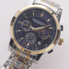 Two Tone Mens Chain Silver- Golden Wrist Watch Blue Dial