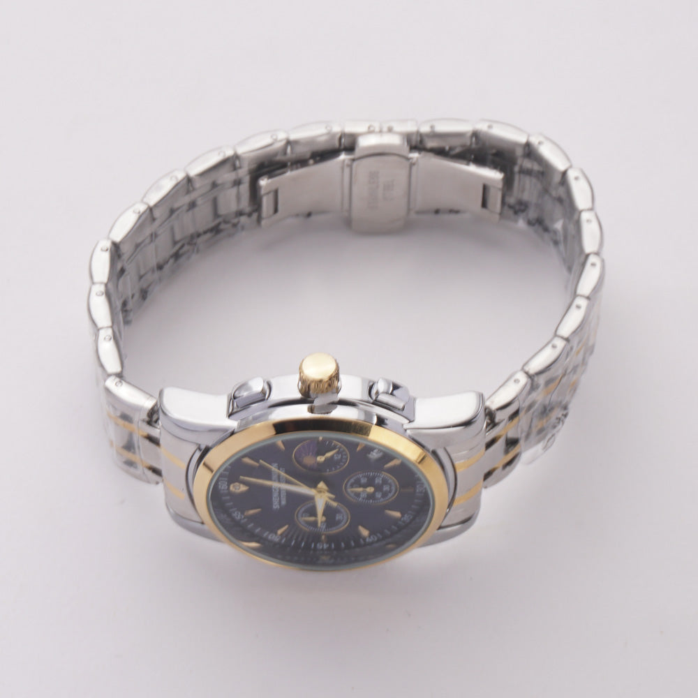 Two Tone Mens Chain Silver- Golden Wrist Watch Blue Dial