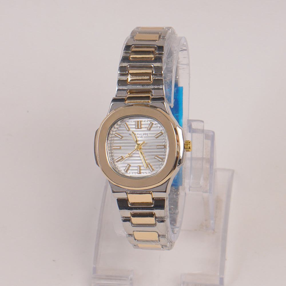 Two Tone Couple Watches Silver Chain with Silver Dial