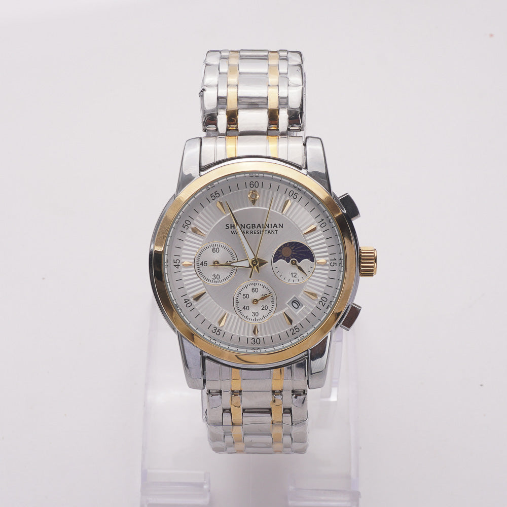 Two Tone Mens Chain Silver- Golden Wrist Watch White Dial