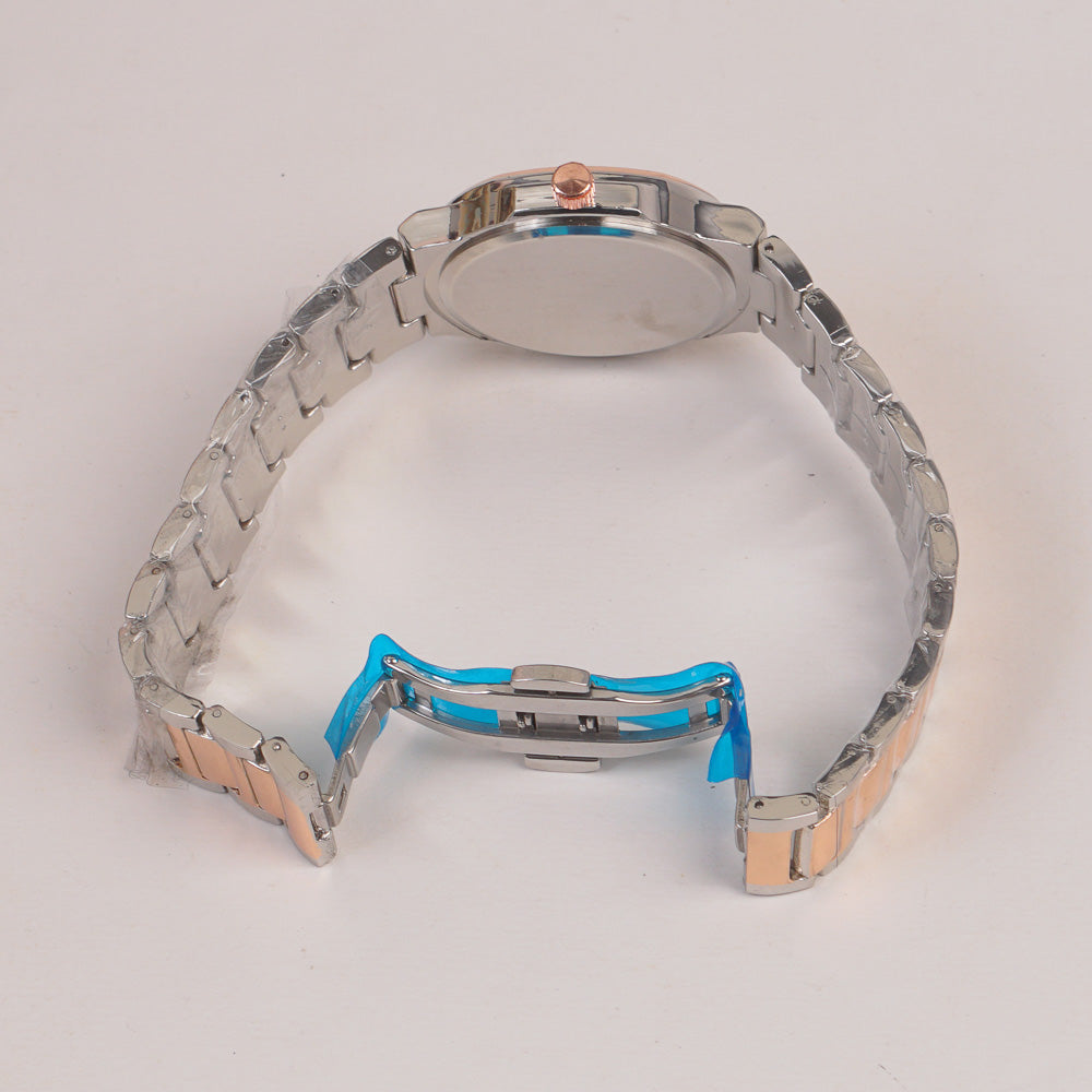 Two Tone Mens Chain Rosegold Wrist Watch With Brown Dial