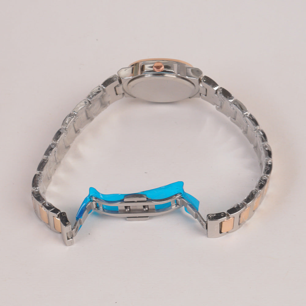 Two Tone Couple Watches Silver Chain with Brown Dial