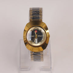 Two Tone Mens Chain Golden Wrist Watch With Black Dial