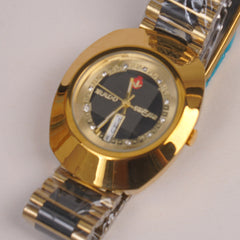 Two Tone Mens Chain Golden Wrist Watch With Black Dial