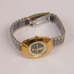 Two Tone Mens Chain Golden Wrist Watch With Black Dial