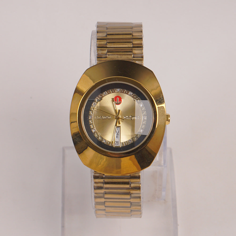 Mens Chain Golden Wrist Watch With Golden Dial