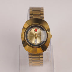 Mens Chain Golden Wrist Watch With Golden Dial