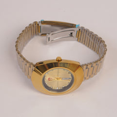 Mens Chain Golden Wrist Watch With Golden Dial