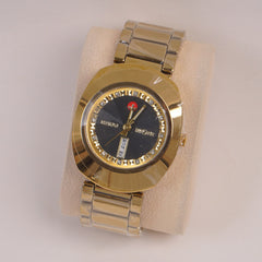 Mens Chain Golden Wrist Watch With Black Dial