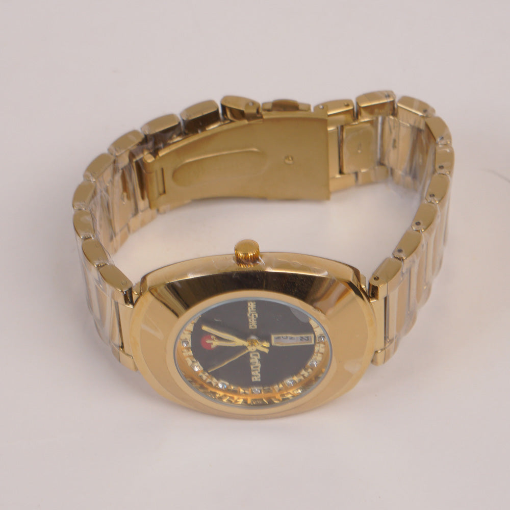 Mens Chain Golden Wrist Watch With Black Dial