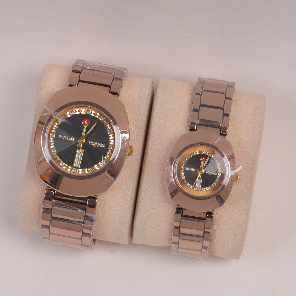 Couple Watches Rosegold Chain with Black Dial