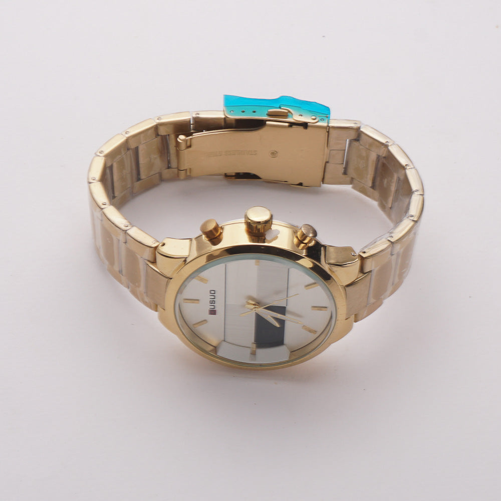Dual Time Mens Chain Watch Golden