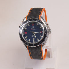 Men's Analogue Wrist Watch Blue Dial Black Orange strap