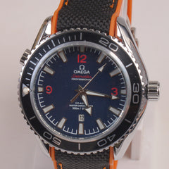 Men's Analogue Wrist Watch Blue Dial Black Orange strap