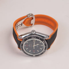 Men's Analogue Wrist Watch Blue Dial Black Orange strap