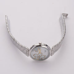 Women Stylish Chain Wrist Watch Silver With White Dial