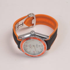 Men's Analogue Wrist Watch White Dial Black Orange strap