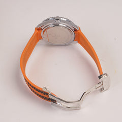 Men's Analogue Wrist Watch White Dial Black Orange strap