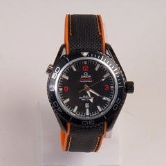 Men's Analogue Wrist Watch Black Dial Black Orange strap