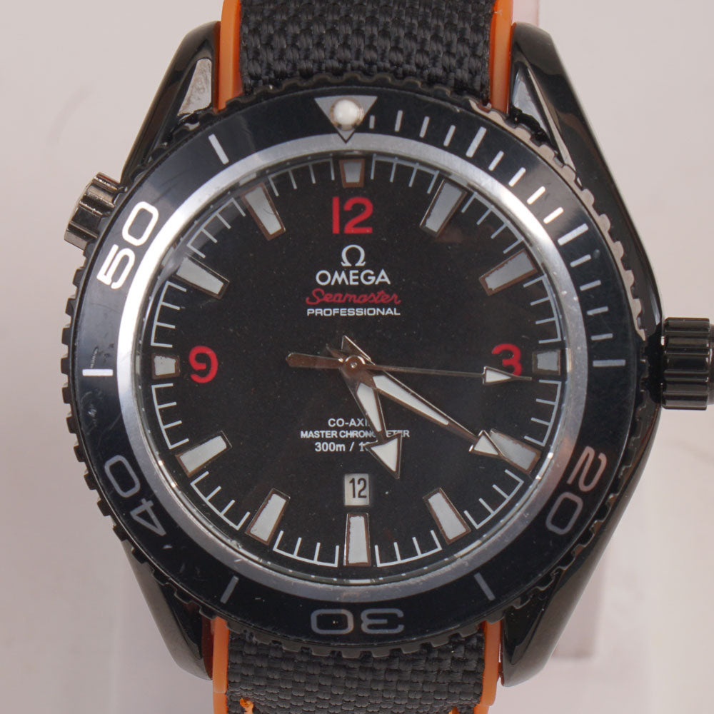 Men's Analogue Wrist Watch Black Dial Black Orange strap