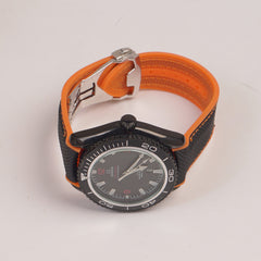 Men's Analogue Wrist Watch Black Dial Black Orange strap