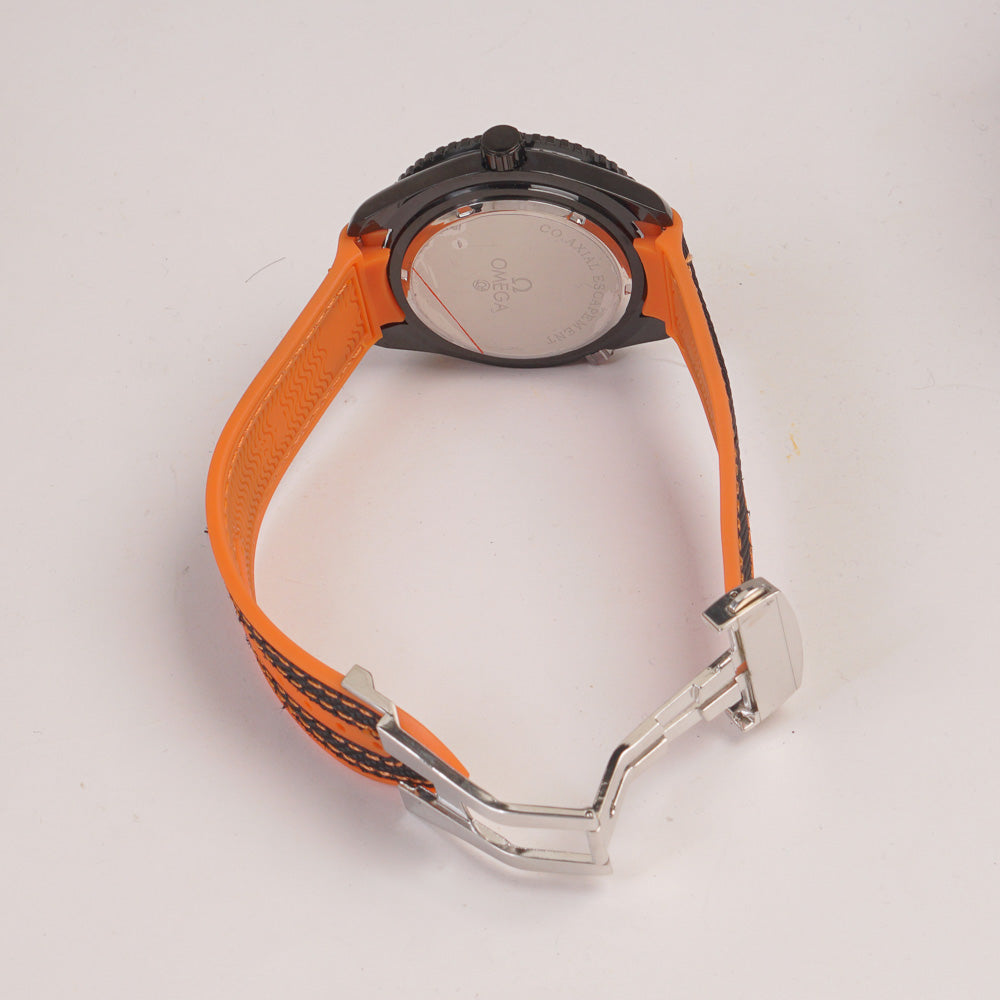 Men's Analogue Wrist Watch Black Dial Black Orange strap