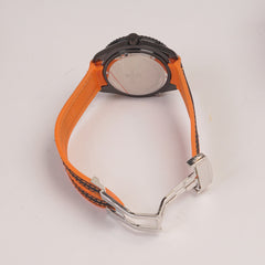 Men's Analogue Wrist Watch Black Dial Black Orange strap