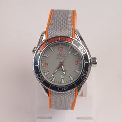 Men's Analogue Wrist Watch Grey Dial Grey Orange strap