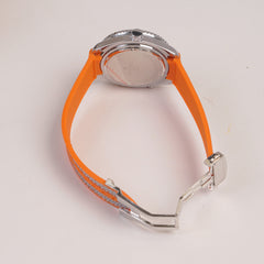 Men's Analogue Wrist Watch Grey Dial Grey Orange strap