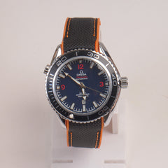 Men's Analogue Wrist Watch Blue Dial Grey Orange strap