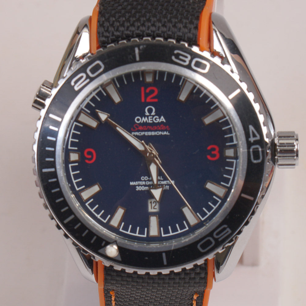Men's Analogue Wrist Watch Blue Dial Grey Orange strap