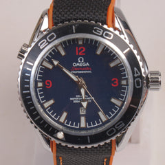 Men's Analogue Wrist Watch Blue Dial Grey Orange strap