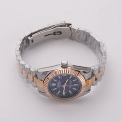 Two Tone Women's Chain Watch Silver-Rosegold with Blue Dial