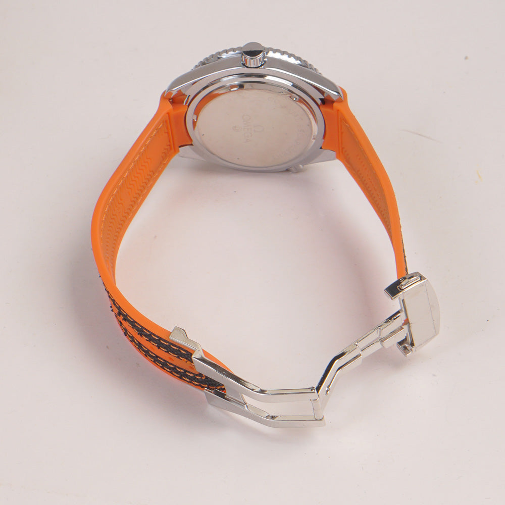 Men's Analogue Wrist Watch Blue Dial Grey Orange strap