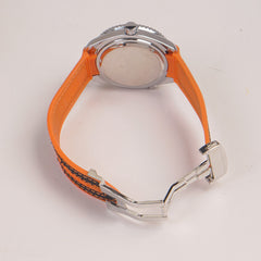 Men's Analogue Wrist Watch Blue Dial Grey Orange strap