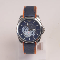 Men's Analogue Wrist Watch Blue Dial Blue Orange strap