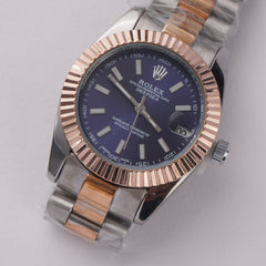 Two Tone Women's Chain Watch Silver-Rosegold with Blue Dial