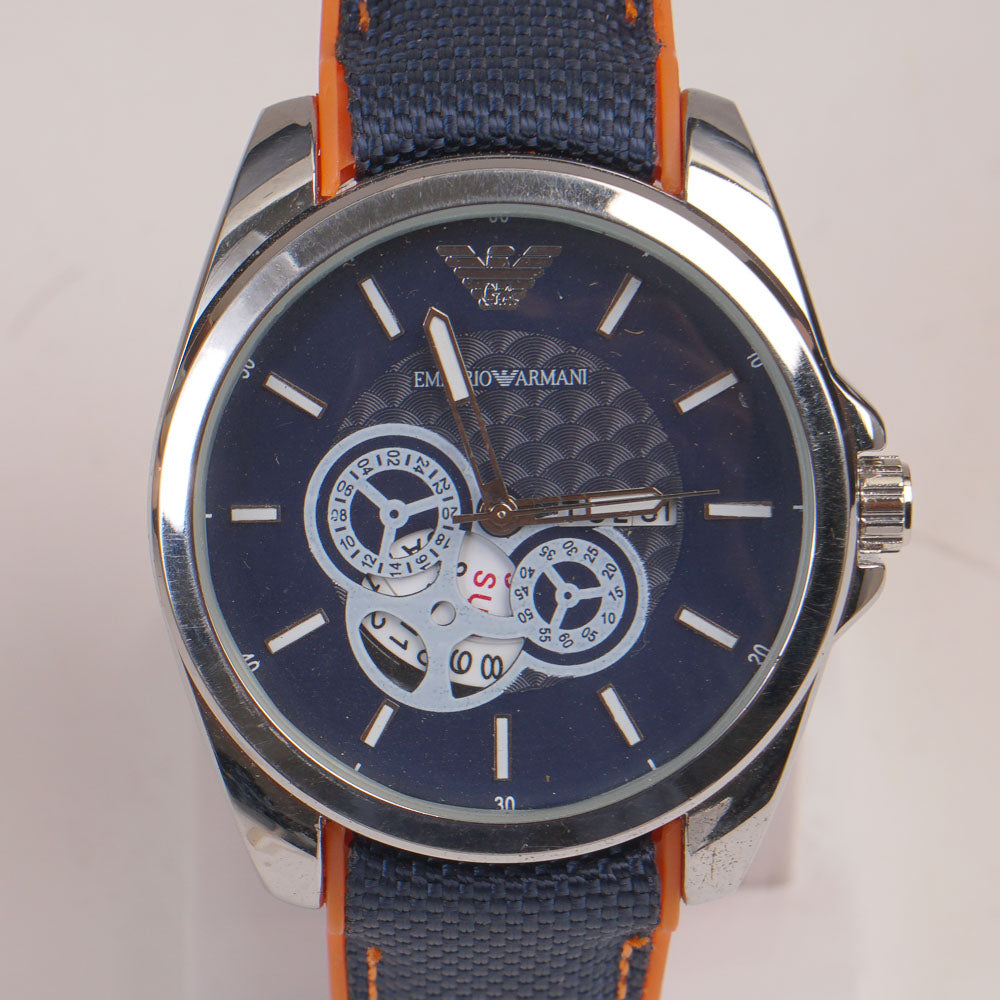 Men's Analogue Wrist Watch Blue Dial Blue Orange strap