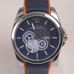 Men's Analogue Wrist Watch Blue Dial Blue Orange strap